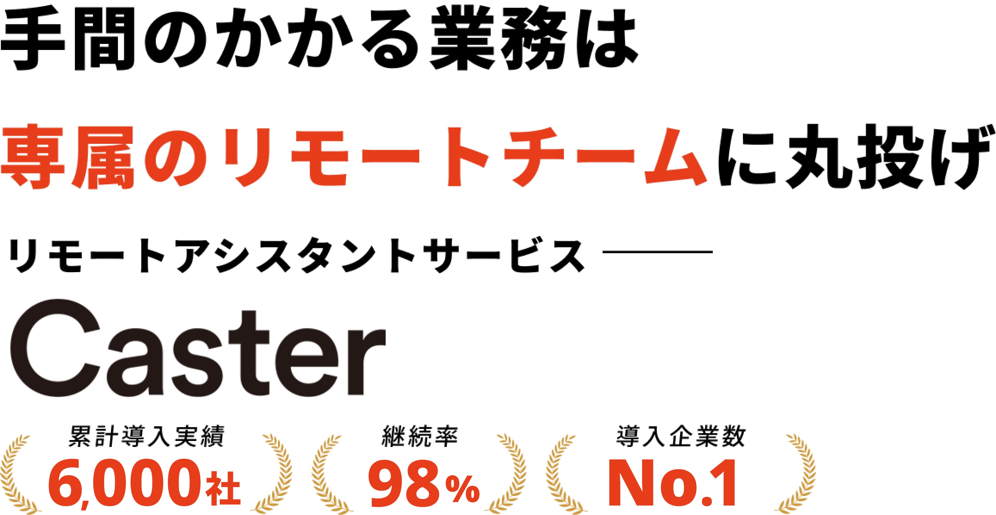 累計導入実績6000社。継続率98%。導入企業数No1のリモートアシスタントサービス『CASTER BIZ assistant』。手間のかかる業務は専属のリモートチームに丸投げ